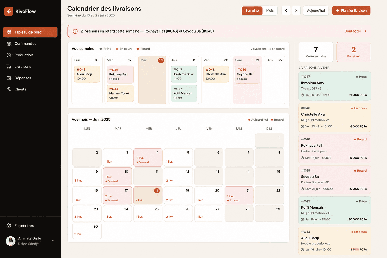 Calendrier des livraisons